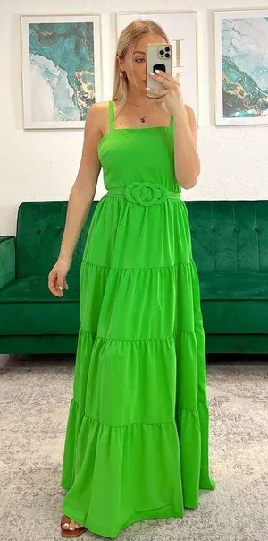 Tea & Cup Green Belted Maxi Dress thumbnail 3