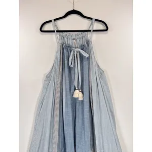 Free People Maxi Dress Blue Paradise and Back Striped Tasseled Flowy Boho Small thumbnail 6
