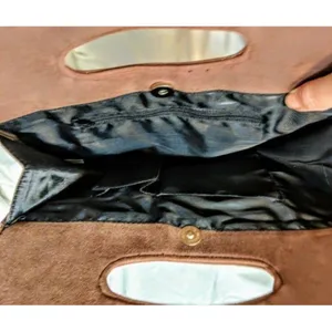 Handmade Vintage-Inspired Brown & Gold Brocade Handbag With Suede Accents Snap Closure & thumbnail 4