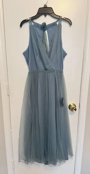 Lulus Elegant Ambiance Slate Blue Tulle A-Line Midi Dress Size Medium thumbnail 6