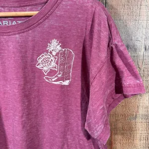 Ariat Boxy Crop Tee XL Western Graphic Pink Distressed Oversized Cowgirl Casual thumbnail 3