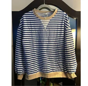 NEW Striped Crewneck Oversized Sweatshirt Pullover Sweater M Blue Size M thumbnail 3