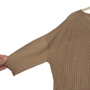 Anthropologie YOON Cotton Cashmere Open Knit Tunic Sweater S Beige Lagenlook thumbnail 3