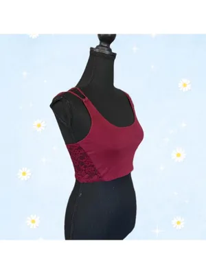 American Eagle Y2K burgundy lace strappy back crop top size XS 💗 thumbnail 2