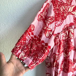 Anthropologie Vineet Bahl Womens Shirt l Pink Red Floral Embroidered Size Medium thumbnail 6