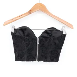 Black Floral Lace Strapless Corset Crop Top Sweetheart Zip Back XS thumbnail 4