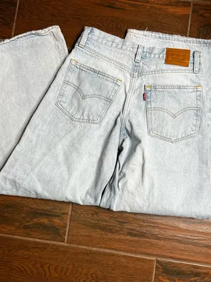 Levi’s Premium XL Straight Distressed Light Wash Wide Leg Denim Jeans thumbnail 5