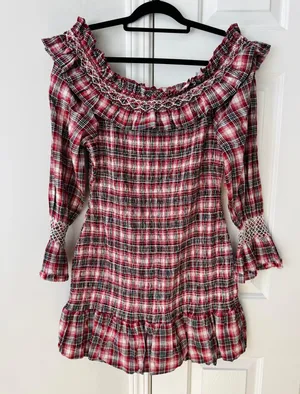 Pilcro Smocked Plaid Mini Dress, Size L thumbnail 14