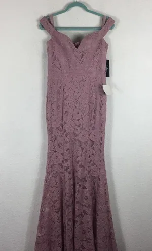 NWT Lulus Swept Up Maeve Pink Lace Off-the-Shoulder Mermaid Maxi Dress Medium thumbnail 1