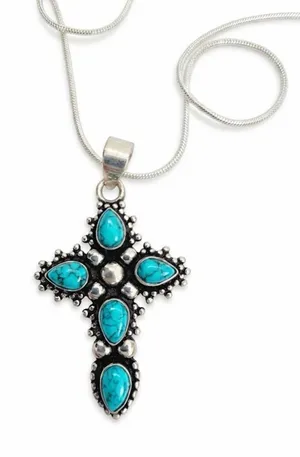 925 Sterling Silver Turquoise Cross Necklace Womens Jewelry Boho Western thumbnail 1