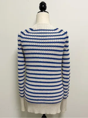 J Crew Cream Blue Purple Stripe Deep V Neck Snap Button Longer Sweater Cardigan thumbnail 5