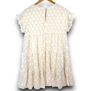 Aaron & Amber Casual Short Sleeve Ruffle Babydoll Dress Knee Length Cream Small thumbnail 6