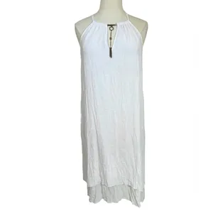 Beachy Airy Coastal White Halter Neck High Low Pull Over Dress thumbnail 2