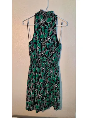 A New Day Women’s S Black Green Floral Smocked Waist Midi Dress thumbnail 2