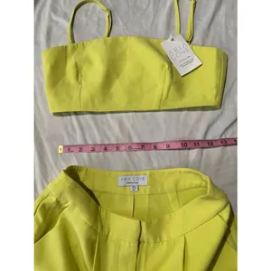 Aria Chartreuse Lime Two Piece Crop Top Wide Leg Pants Matching Set thumbnail 8
