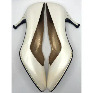 Stuart Weitzman Off White Leather Studded Pointed Toe Pumps Heels Size 7.5 thumbnail 4