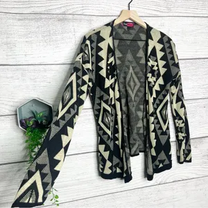 Say What? Black & Cream Aztec Open Front Cardigan Sweater Size Large Southwest thumbnail 3