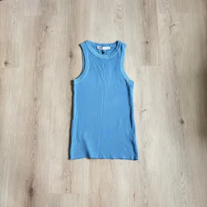 Zara NWT Women's Light Blue Ribbed Knit Tank Top High Neck Size L thumbnail 7