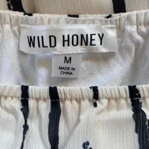Wild Honey Womens Off Shoulder Romper Cream‎ Black Stripe Balloon Sleeve Medium thumbnail 7