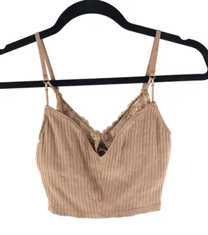 Aerie Womens Ribbed Lace Bralette Top Cropped Brown XS thumbnail 1
