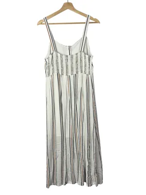 Velvet Heart White Brown & Black Stripe Button Front Midi Dress M thumbnail 2