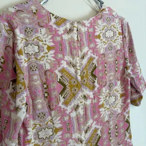 Free People Mini Tunic Dress‎ Sz Medium Pink Printed Short Sleeve V-neck Lined thumbnail 4