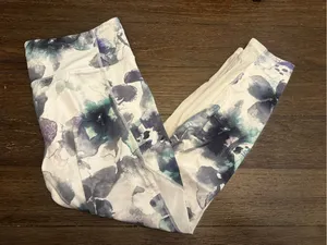 Athleta Floral Watercolor Active Leggings - White and Purple size XL thumbnail 1