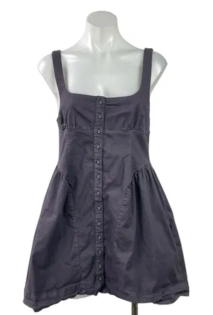 Free People Astrid Oxford Black Sleeveless Square Neck Button Down Mini Dress M thumbnail 1