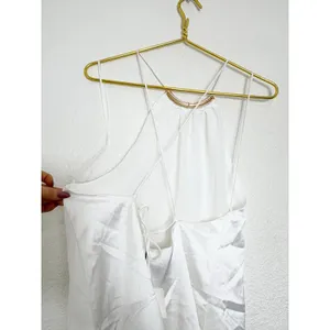 NWT Zara White Satin Halter Asymmetrical Hem Top Medium Tie Back Quiet Luxury thumbnail 12