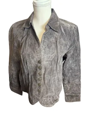Vintage Brown Suede Leather Jacket Blazer Womens Medium Snap Front Western Boho thumbnail 1