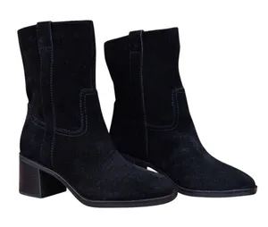 Steve Madden Romney Black Suede Block Heel Square Toe Western Boots Size 6M NEW thumbnail 1