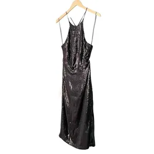 Bardot Easton Dress Size 6 Black Sequin Open Back Thigh Slit Midi Cocktail NWT thumbnail 10