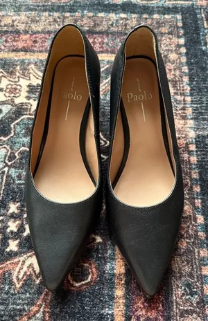 Linea Paolo Black Block Heel Pointy Toe‎ Shoes Leather Pumps thumbnail 1