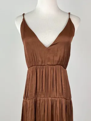 NWOT Farm Rio Ruffled Sleeveless V-Neck Midi Dress Brown Size L thumbnail 5