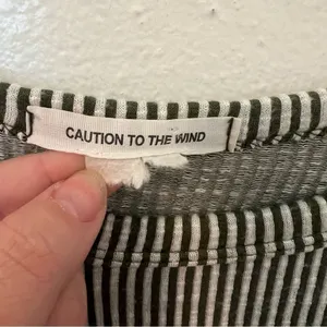 Caution to the Wind Women's Long Sleeve Top‎ Olive Green White Stripes Ribbed thumbnail 11