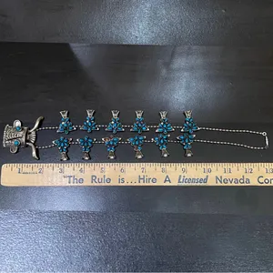 Vintage Kachina Mask Faux Turquoise Southwestern Style Squash Blossom Necklace thumbnail 8