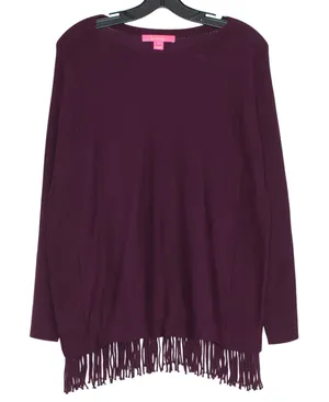 Lilly Pulitzer Sweater Glenda Coolmax Boho Fringe Western Cabernet Berry Small thumbnail 1