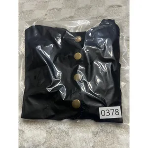 One Up Black Denim Halter Crop Top Womens Small Gold Button Y2K Festival 0378 thumbnail 4