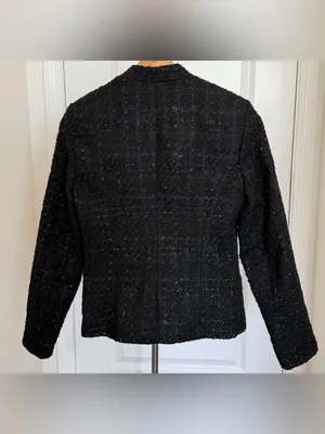 Calvin Klein Metallic Bouclé Tweed Open Front Blazer Black 2 thumbnail 4