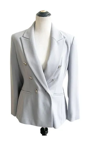 Zara Blazer Women Medium Blue Textured Double Breasted Military Button Formal thumbnail 1