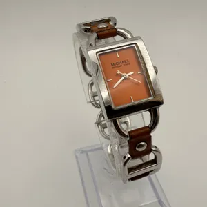 Chic Vintage Michael Kors MK-2034 Chainlink Watch - Orange Dial New Battery thumbnail 2
