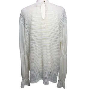 Michael Kors Cream Open Knit Ruffle Cuff Sweater XL Off White Long Sleeve Top thumbnail 2