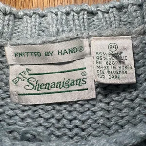 VTG 80s Extra Shenanigans Hand Knit Floral Sweater Blue Cottagecore Ramie sz 24‎ thumbnail 7