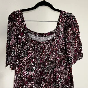 Maeve by Anthropologie Lisabetta Purple‎ Paisley Square Neck Petal Sleeves Dress thumbnail 3