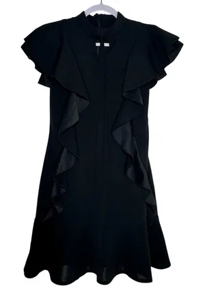 Black Ruffle Front Flutter Sleeve‎ Mini Dress High Neck Keyhole Small thumbnail 1