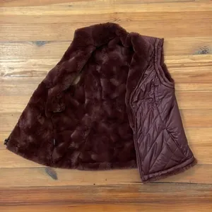 Nicole Miller Original Reversible Vest Womens Small Wine Red Faux Fur Quilted thumbnail 7
