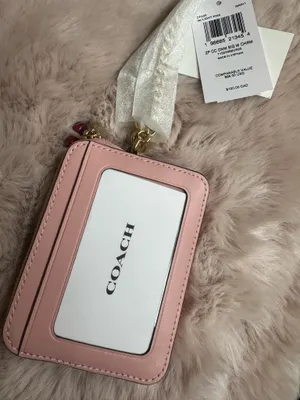 NWT Coach Zip Card Case Signature Denim With Charm CFA35 denim/Gold/Light Pink thumbnail 2