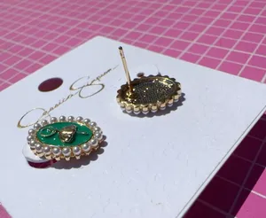 Jessica Simpson Earrings gold tone pearls around green ballerina stubs thumbnail 7