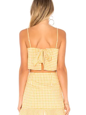Lovers + Friends Bowie Top Tangerine Gingham Tie Back Crop XXS thumbnail 2