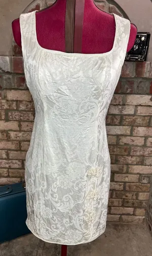 dress bodycon cream satin square neck 1990s thumbnail 1
